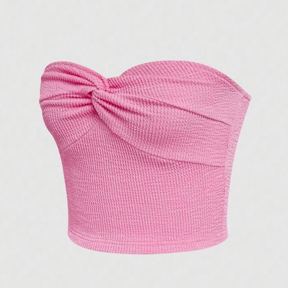 AMAZON Pink Textured Strapless Top